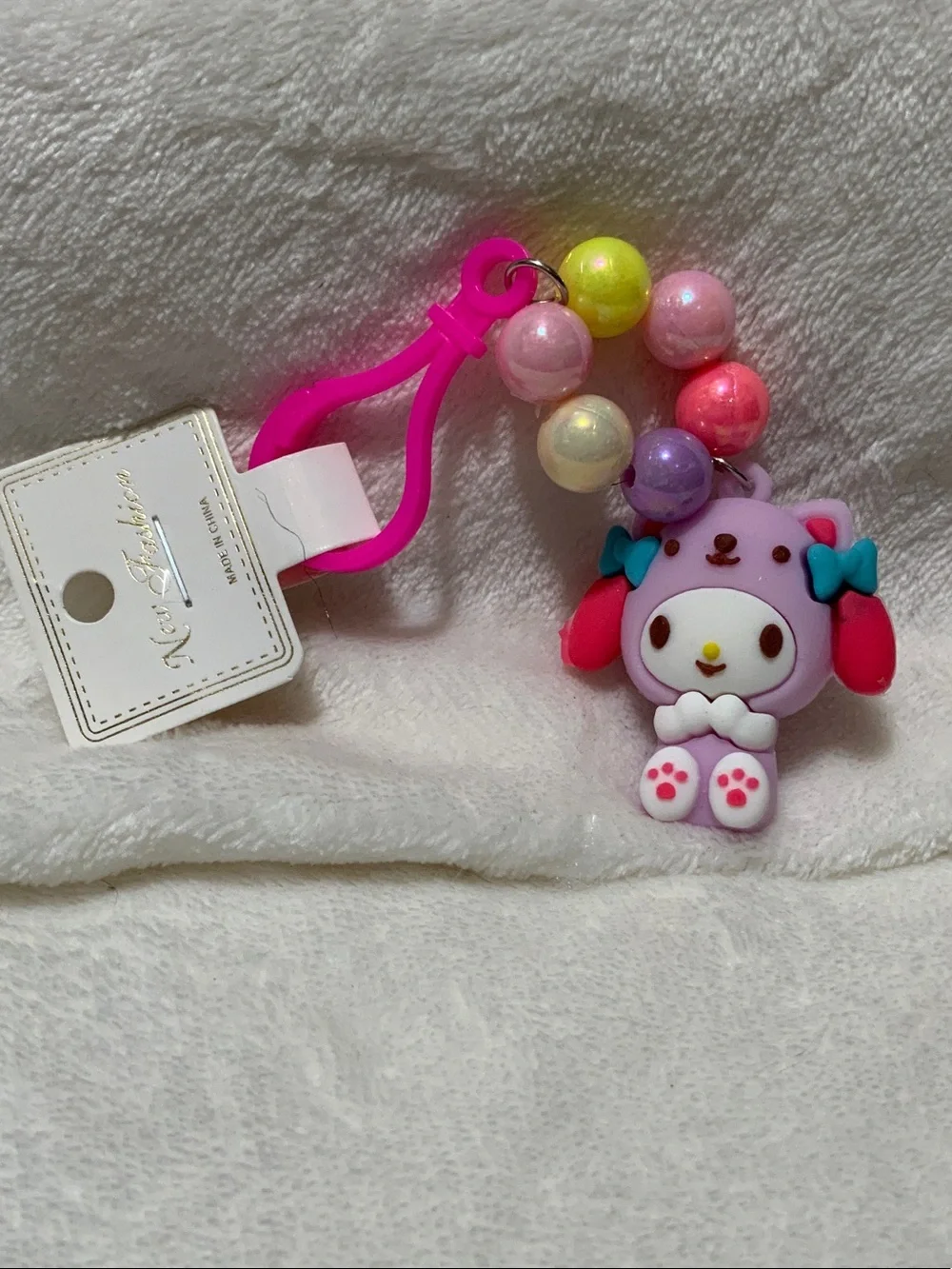 My Melody Purple & Pink Beaded Keychain Plush Charm - Kids Toys